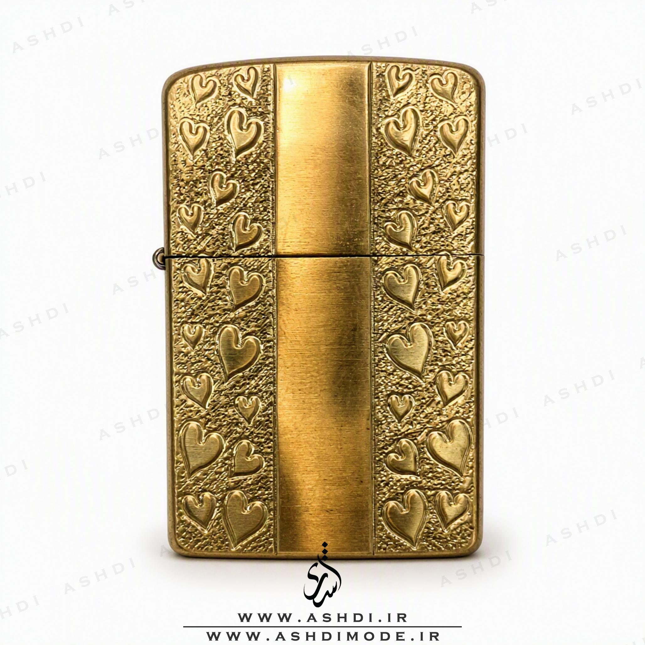 فندک بنزینی زیپو آرمور طرح قلب طلایی High Copy | Zippo Armor Gold Hearts Lighter