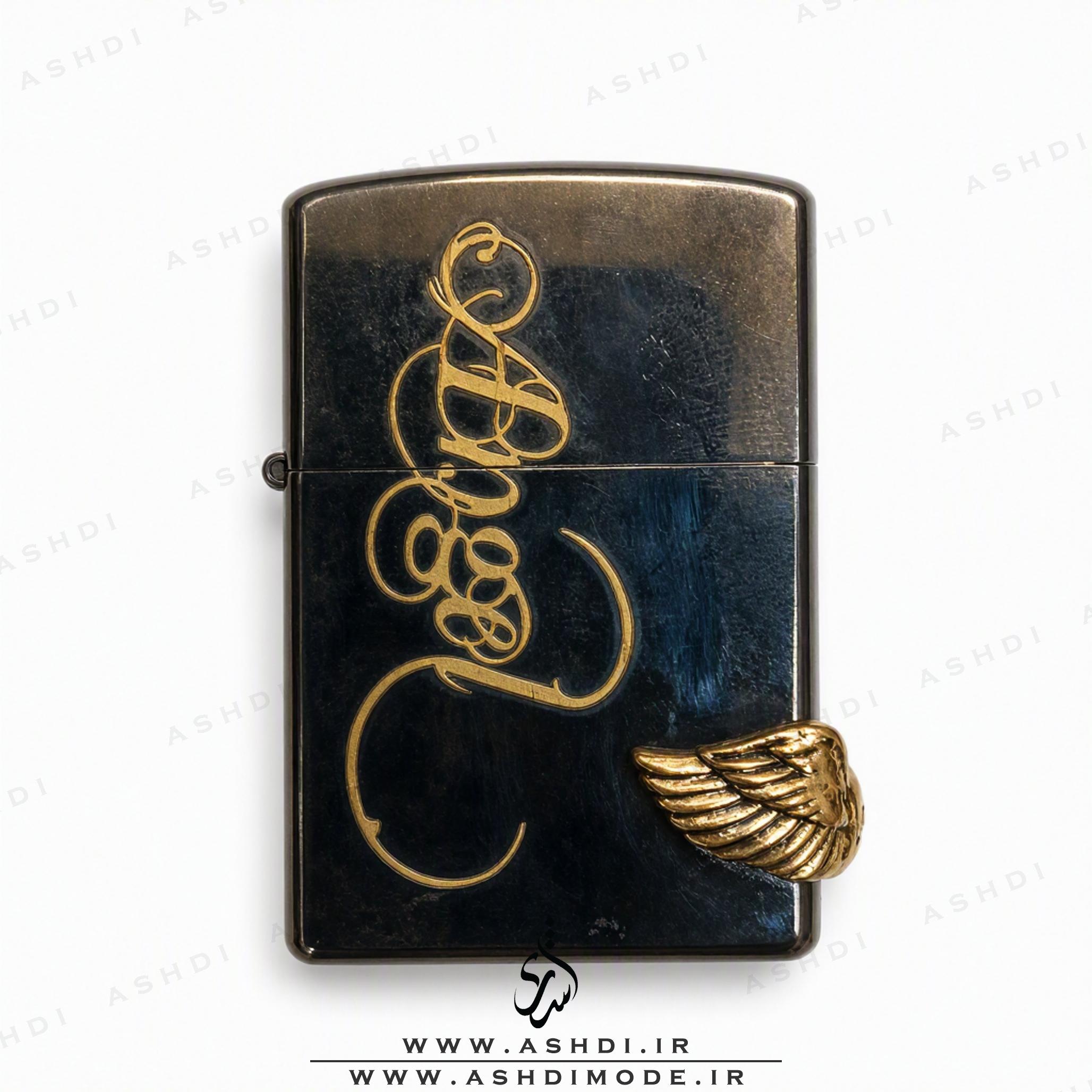 فندک زیپو های کپی مشکی طرح بال طلایی کد 002 | 002 Zippo Lighter